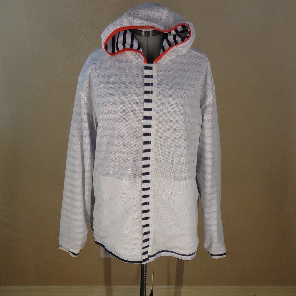 LANDS' END MEN'S STRIPED HOODED RAINCOAT SZ XL NAVY WHITE - Picture 4 of 6